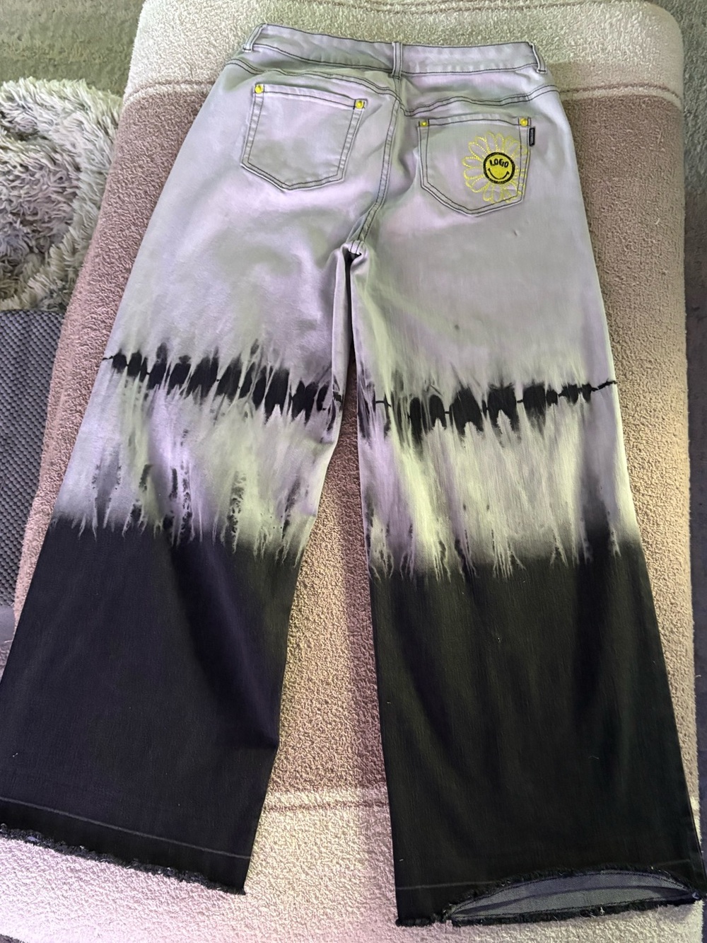 Logo smiley face tye dye ombré wide leg jeans